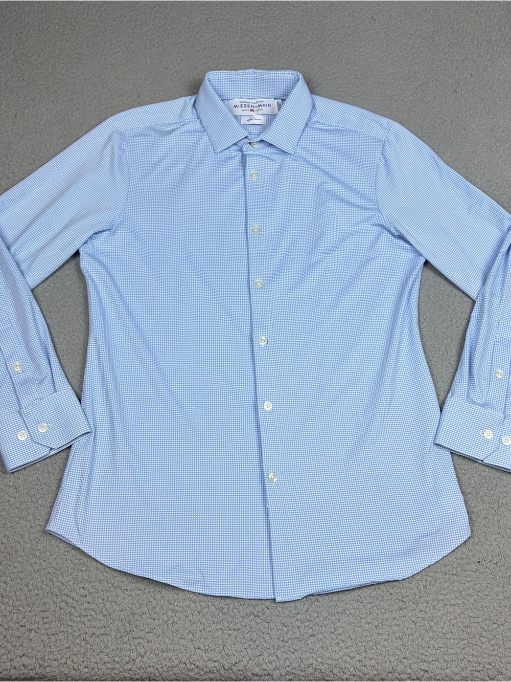 Mizzen+Main Performance Shirt Mens M Trim Fit Blue Micro-Check Casual Button-Up